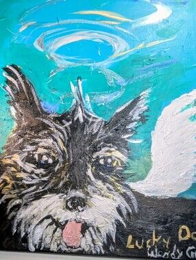 Wendy Gell. portrait of lucky dog as an angel.